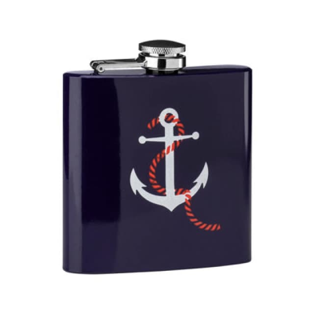 Premier Housewares Auden Blue Finish Hip Flask With Anchor Design Blue