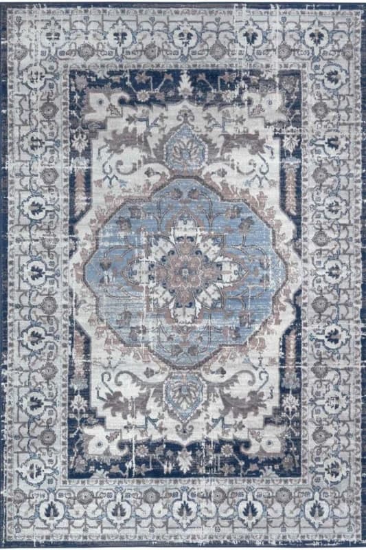 THE RUGS Montana Medallion Navy & Cream Living Room Area Rug 4040 Size: 120cm x 170cm Navy Unisex 120cm x 170 cm