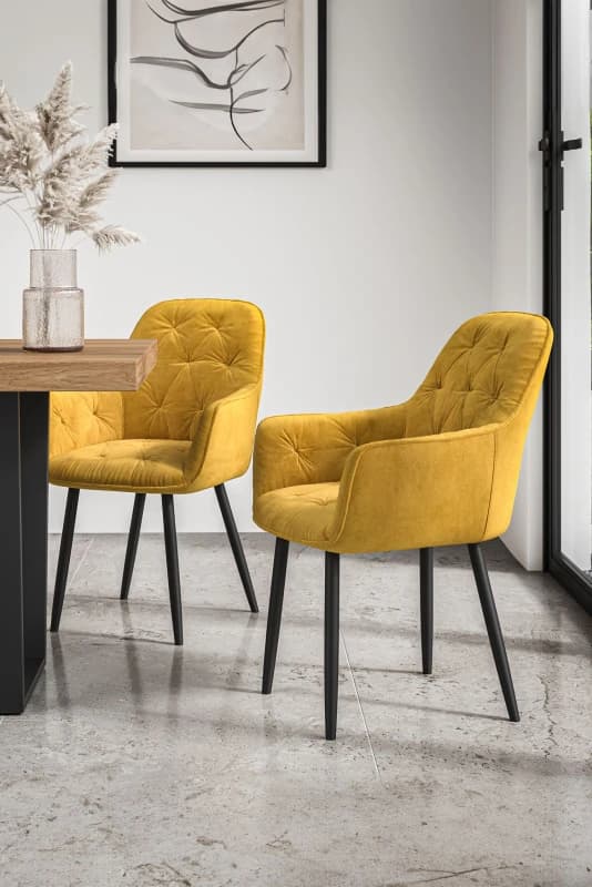 More4Homes Set Of 2 Anika Modern Velvet Dining Chair Padded Seat Metal Legs Kitchen (Mustard)