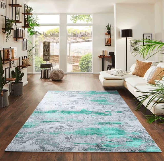 Onyx Modern Grunge Sprayed Abstract Area Rugs Aqua 160X230 Cm