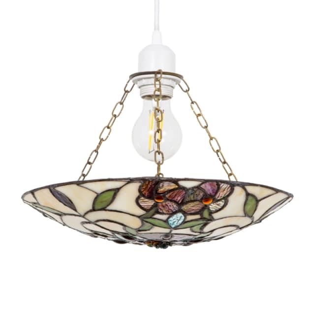 Happy Homewares Beautiful Stained Glass Tiffany Pendant Lamp Shade with Forest Green Leaves Multicolor Unisex