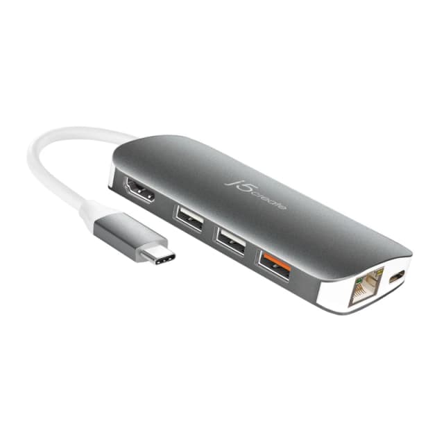 j5 create j5create JCD383 USB-C 9-in-1 Multi Adapter, Silver and White JCD383-N