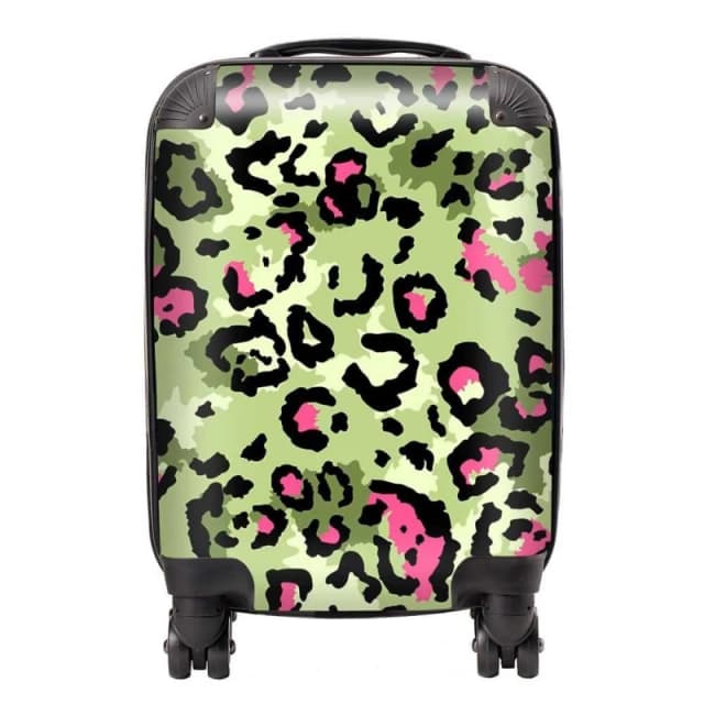 Warren Reed - Designer Green & Pink Leopard Print Suitcase Size: Large Green Unisex Large