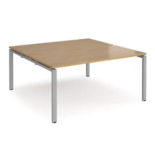 Adapt Bench Desk 2 Person Starter Rectangular Desks 1600mm Oak Tops With Silver Frames 1600mm Depth Adapt Oak E1616-SB-S-O