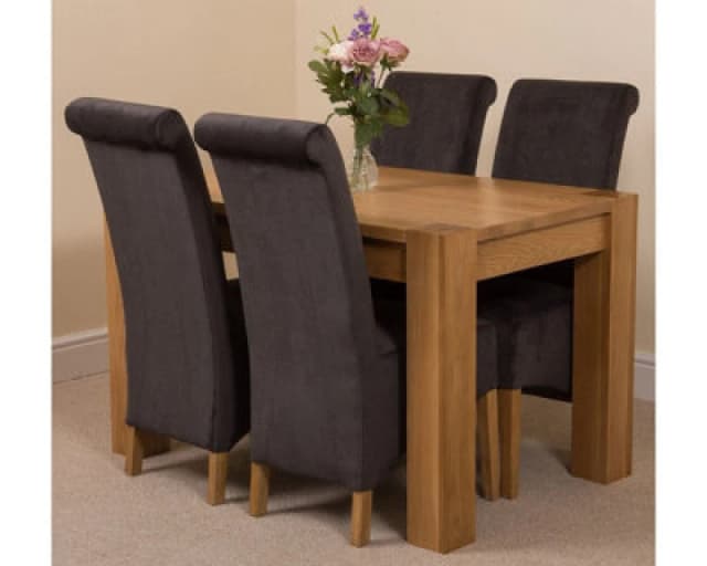 Thats Furniture Kuba 125 x 80cm Chunky Oak Small Dining Table & 4 Montana Fabric Chairs in Black Unisex 125 x 80 cm