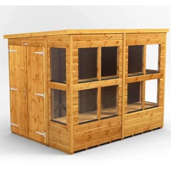 10x6 Power Pent Potting Shed Double Doors - Brown