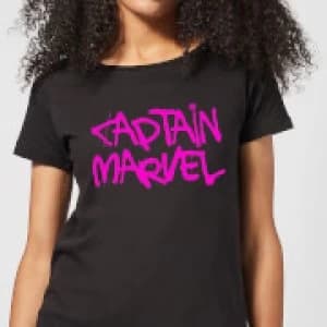 Captain Marvel Spray Text Womens T-Shirt - Black