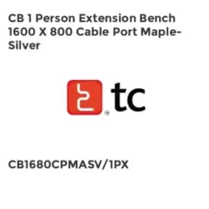 Tc CB 1 Person Extension Bench 1600 x 800 Cable Port Maple-Silver