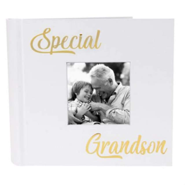 Happy Homewares Modern Special Grandson Photo Album With Gold Foil Text - Holds 80 4X6 Pictures