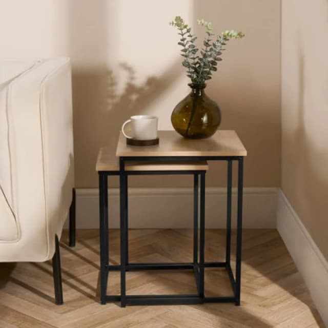 OHS OHS Nest of Tables Square Wood Top Modern End Side Living Room Set of 2 in Beige Beige One Size Unisex 5027434198399