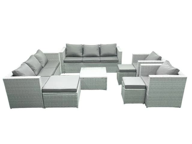 Fimous Outdoor Rattan Sofa Garden Furniture Set with 2 Armchairs Square Coffee Table 3 Footstools Light Grey Mixed Light Grey