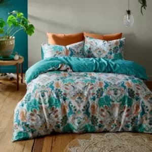 Pineapple Elephant Carnival Animals Artisan Motifs Duvet Cover Set, Teal, Super King
