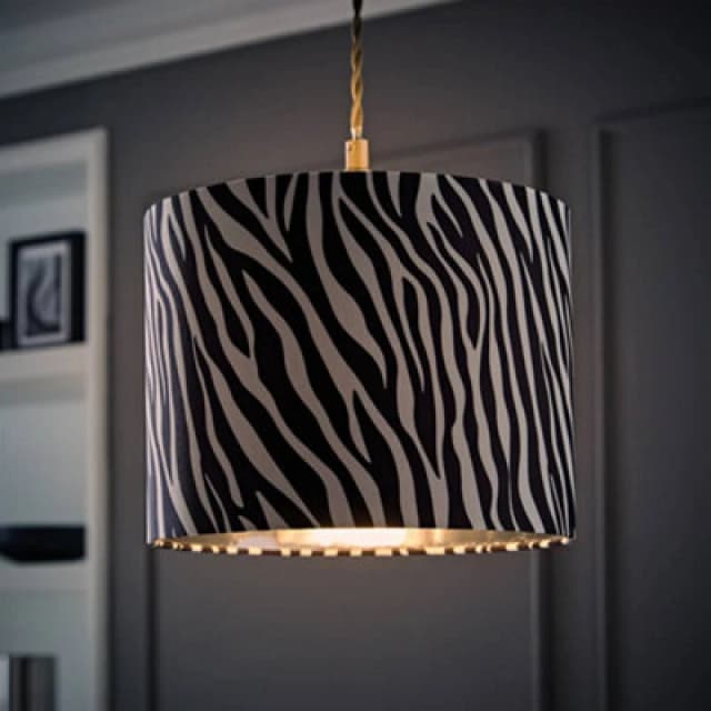 ValueLights ValueLights Oasis Zebra Print Fabric with Metallic Chrome Inner Drum Lamp Shade and LED Bulb Multi One Size Unisex 5059406065736