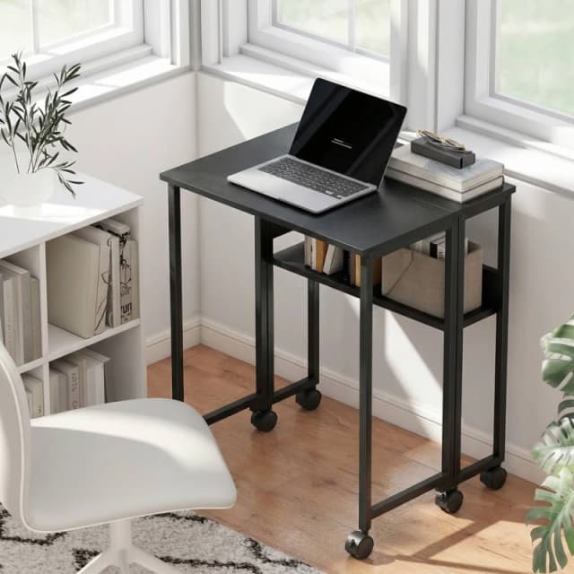 HOMCOM 63cm Foldable Computer Desk on Wheels for Small Spaces Black Unisex