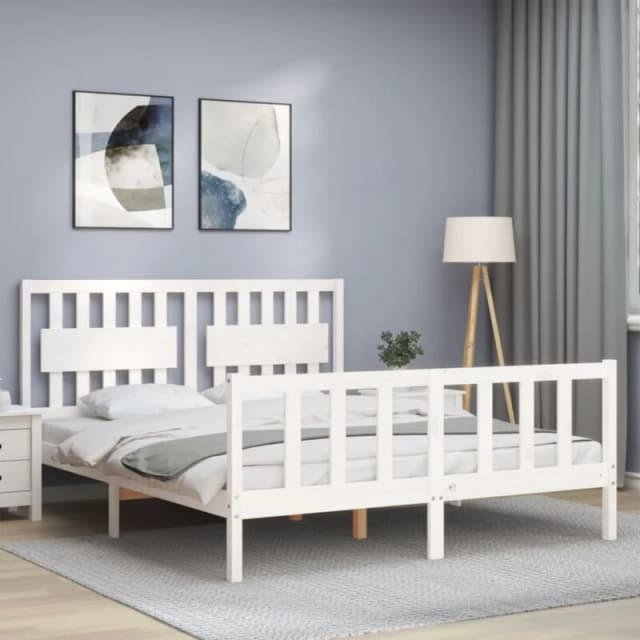 Vidaxl Bed Frame Without Mattress White King Size Solid Wood Pine, White 3192432