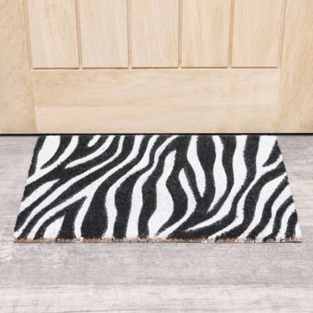 Melody Maison Zebra Print Coir Door Mat Black unisex