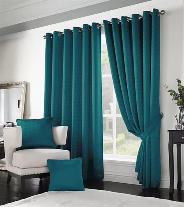Alan Symonds - Madison Lined Eyelet Ring Top Curtains Teal 90x90 - Teal 12399188
