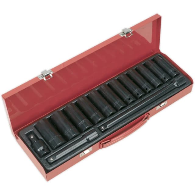 Loops 15 Piece Impact Socket Set - 1/2" Sq Drive - Deep Sockets - Corrosion Resistant Multi
