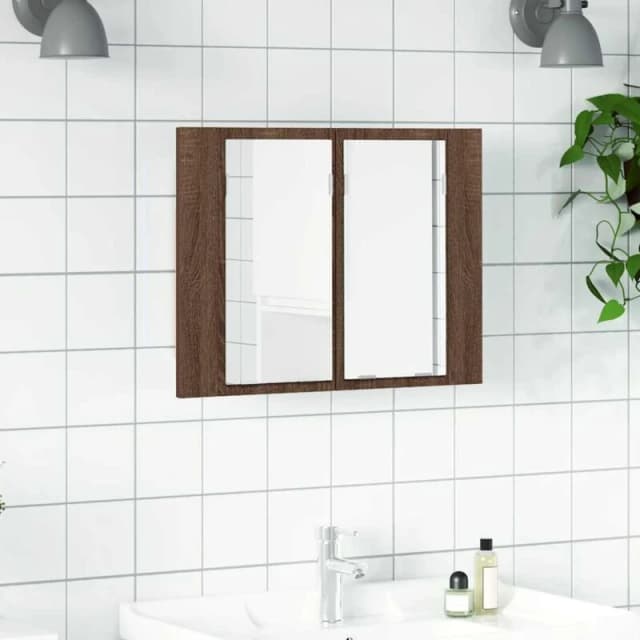 vidaXL LED Mirror Cabinet Brown Oak 60x12x45cm Engineered Wood, Brown 822843