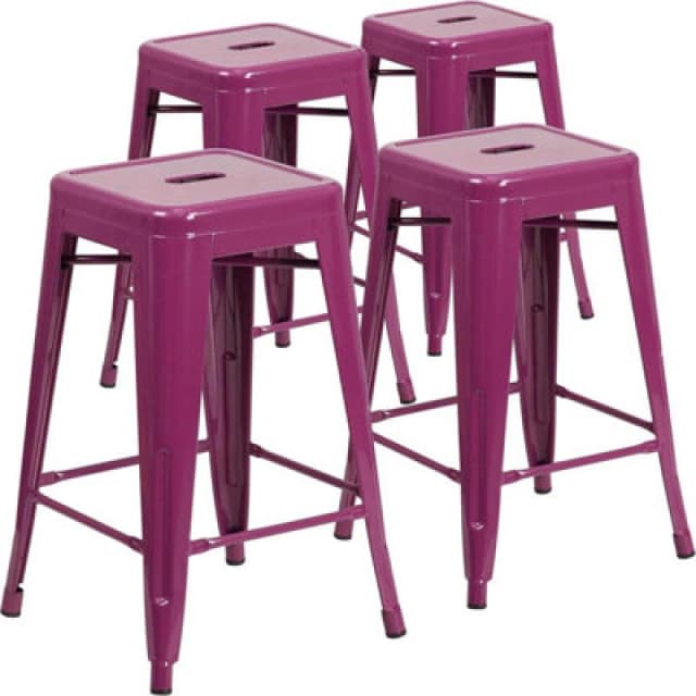 FWStyle FWStyle Set Of 4 24" Purple Metal Bar Stools Galvanised Steel Ready Assembled Purple One Size Unisex 5056413132673