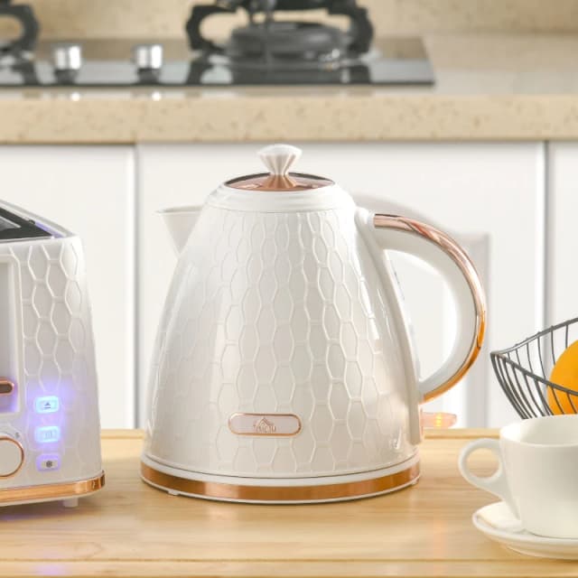 HOMCOM Electric Kettle - Fast Boil - 1.7L - 3kW - Swivel - Auto Shut-off - Cream White TJ Hughes Grey 5061025084425