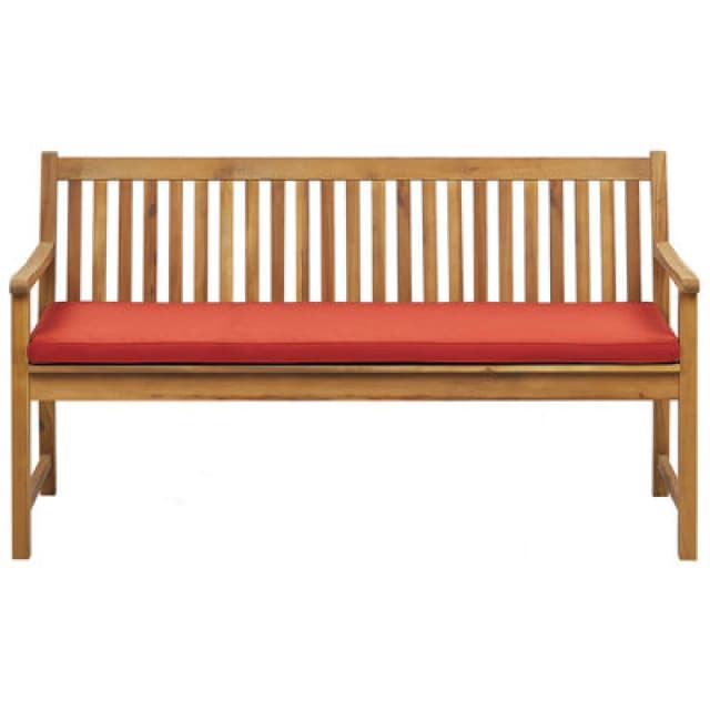 Beliani Garden Bench With Cushion Vivara 160 Cm Certified Acacia Wood Light Ash Wood Dark Red