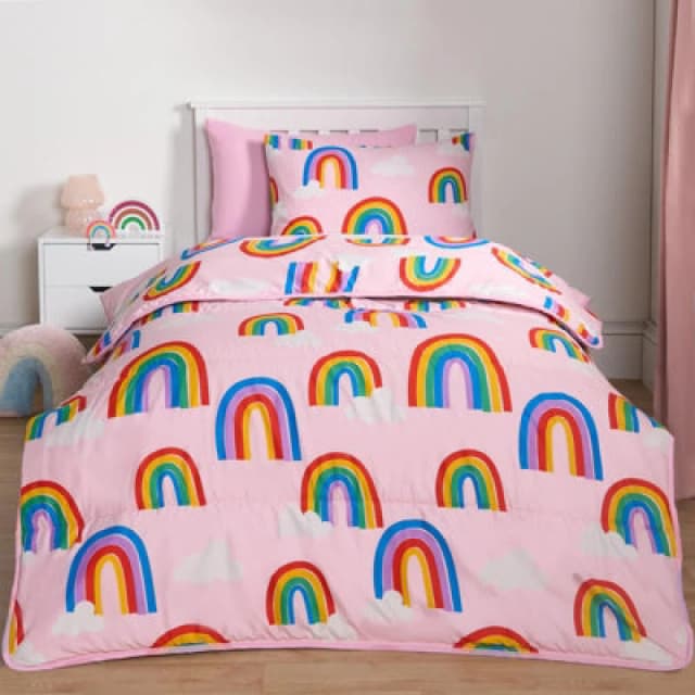 OHS OHS Coverless Duvet Pillowcase Rainbow 10.5 Tog Bedding Set Travel Soft Quilt in Pink Size: Single Pink Single Unisex 5027434197118