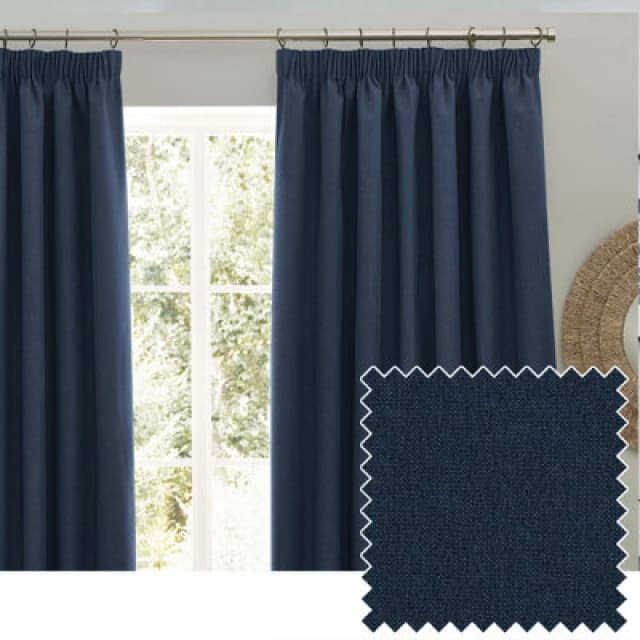 Furn Furn Dawn Blackout Pencil Pleat Curtain Pair in Dark Blue Size: 117cm width x 137cm drop Dark Blue 117cm width x 137cm drop Unisex 502553285425