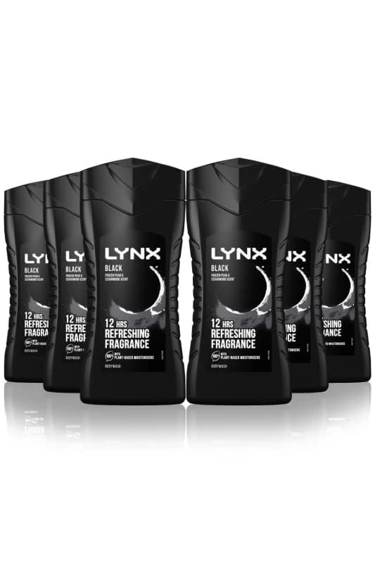 Lynx Black 12H Fragrance Shower Gel 'Body Wash' for Men, 6x225ml Black male