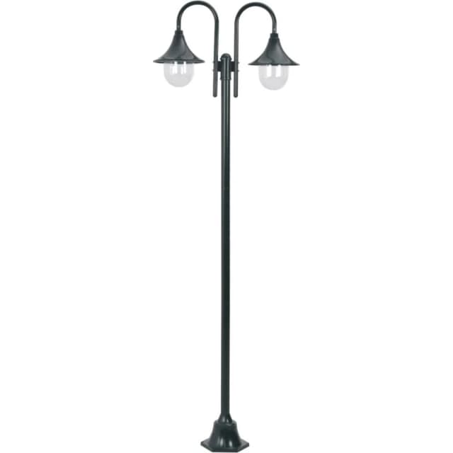 VIDAXL Garden Post Light E27 220cm Aluminium 2-Lantern Dark Green Vidaxl 44217