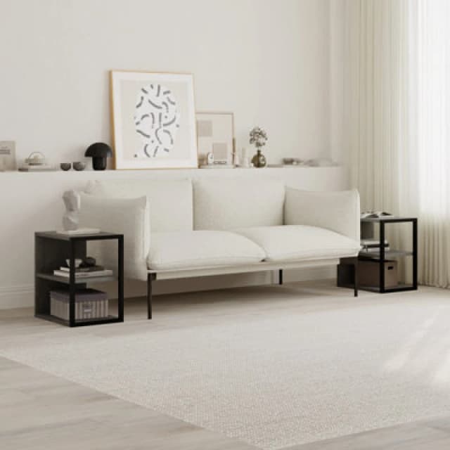 Decortie Modern Echo Set Of 2 Sofa End Tables, 3-Tier Side Table With Metal Frame For Bedroom, Living Room 2-Pack Set (Retro Grey)