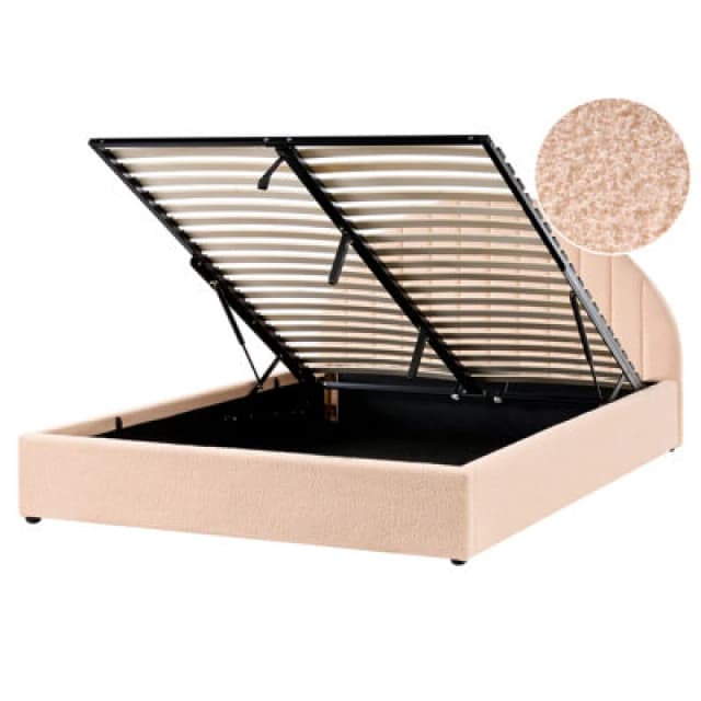 Beliani Ottoman Bed Boucle Chadenet 160 X 200 Cm (Eu King Size) Peach Pink