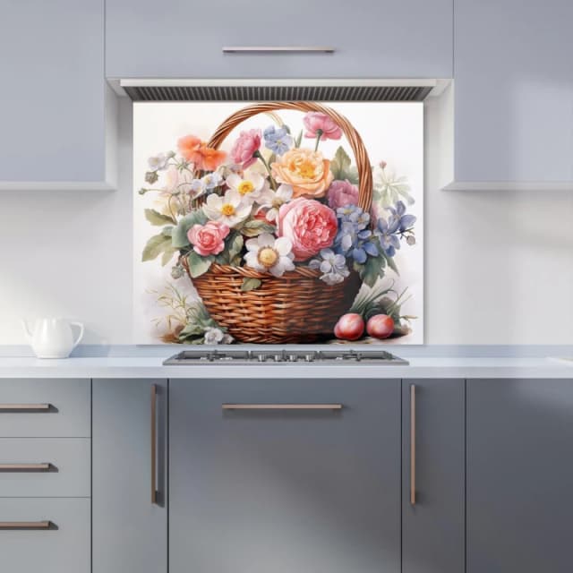 Warren Reed - Designer Victorian Easter Basket Watercolour Kitchen Splashback Size: 600mm x 750mm Multicolor Unisex 600mm x 750mm