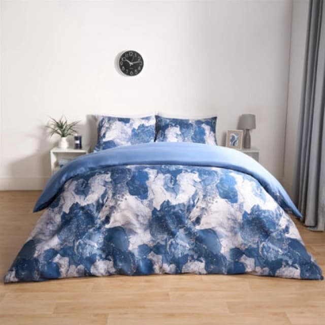 OHS OHS Marble Duvet Cover Set Quilt Bedding Reversible in Dark Navy Size: Double Dark Navy Double Unisex 5027434199839