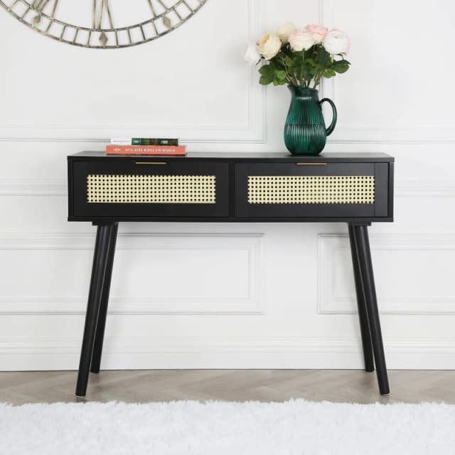 Home Garden Direct Craven - Console table with Cane Front - Black Size: 1 Pack Black Unisex 1 Pack