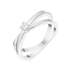 18ct White Gold Diamond Round Brilliant Cut Solitaire Crossover Ring