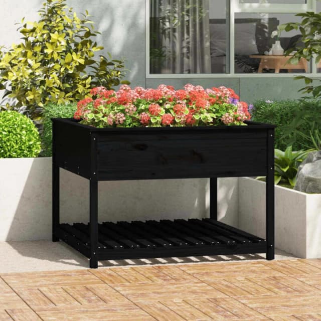 VIDAXL Planter with Shelf Black 111.5x111.5x81cm Solid Wood Pine Vidaxl 823805