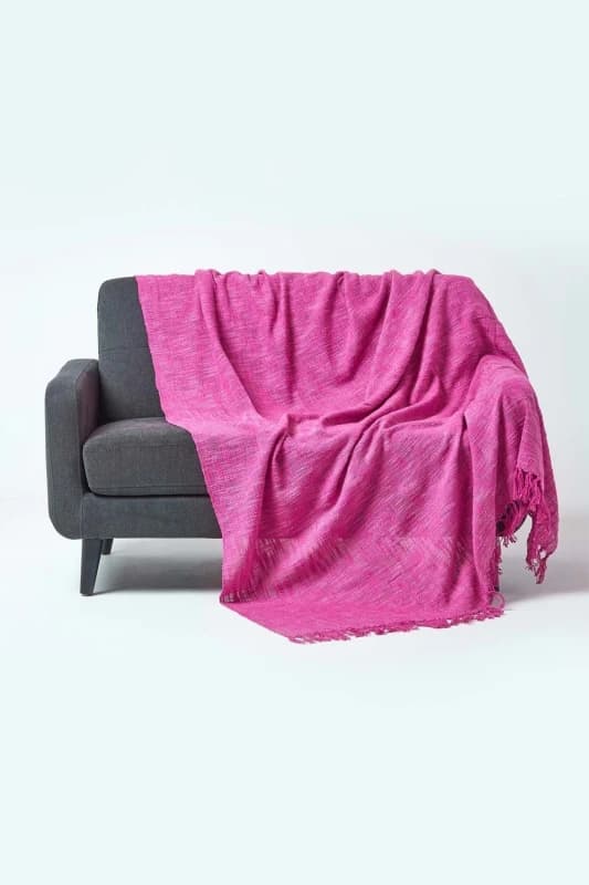 Homescapes Nirvana Slub Cotton Pink Throw, 255 X 360 Cm