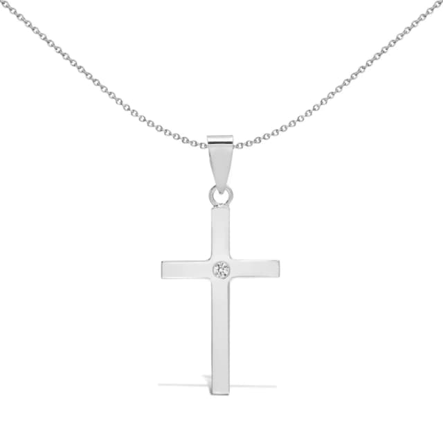 Jewelco London 9ct White Gold 0.03ct Diamond Solitaire Cross Pendant - 9X084 Silver