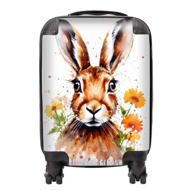 Warren Reed - Designer Watercolour Hare & Daisies Suitcase in Orange Size: Large Orange Unisex Large