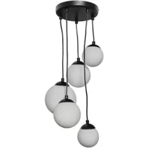 Minisun - Ceiling Light Fitting 5 Way Opal Glass Shades - Matt Black - No Bulb