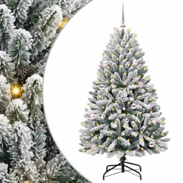 vidaXL Artificial Christmas Tree with Pink Balls Green and White 150cm PVC and Metal, Green 3395741