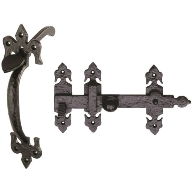 Loops Ornate Suffolk Thumb Latch Door Handle Set for Outdoor Gates Black Antique Black
