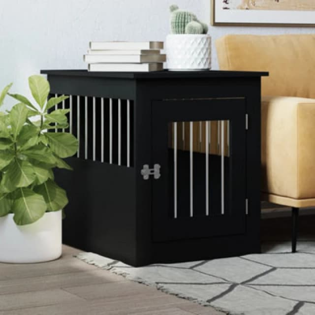 vidaXL Dog Crate Furniture Black 55x75x65cm Engineered Wood, Black 838317
