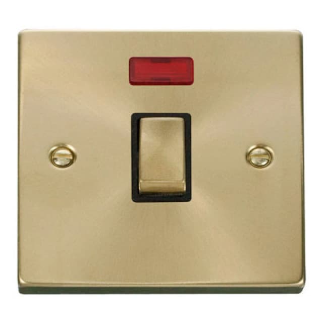 SE Home Satin / Brushed Brass 1 Gang 20A Ingot DP Switch With Neon Gold