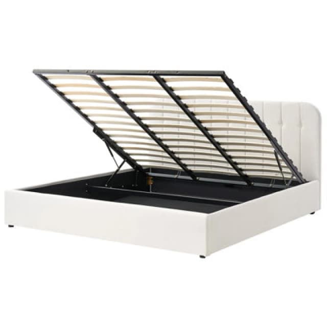 Beliani Ottoman Bed Fabric Challans 180 X 200 Cm (Eu Super King) Off-White