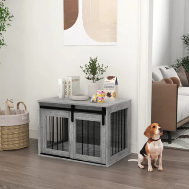 PawHut Dog Crate Furniture With Removable Cushion, For Medium Dogs - Grey D02-169V71GY