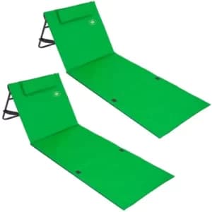 2x Beach Sun Lounger Mat Padded Backrest Pocket Green