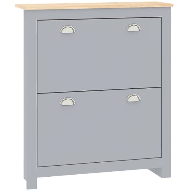 HOMCOM HOMCOM 2 Drawer Shoe Cabinet Narrow Shoe Cupboard with Flip Doors, Grey Grey One Size Unisex 5063603048744