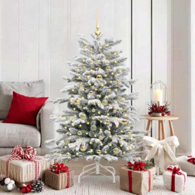 vidaXL Artificial Hinged Christmas Tree with Gold Balls White 150cm PE and PVC, White 3395635